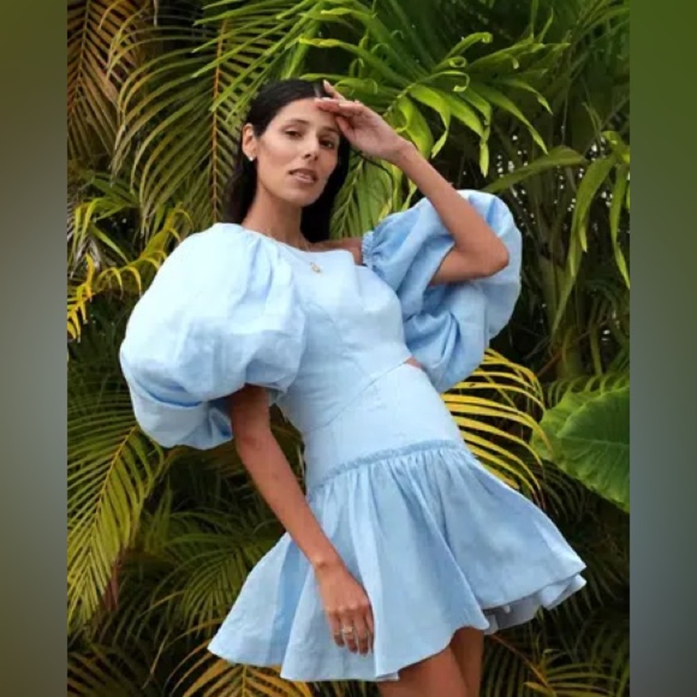 Aje Chateau Cut Out Mini Dress Sky Blue